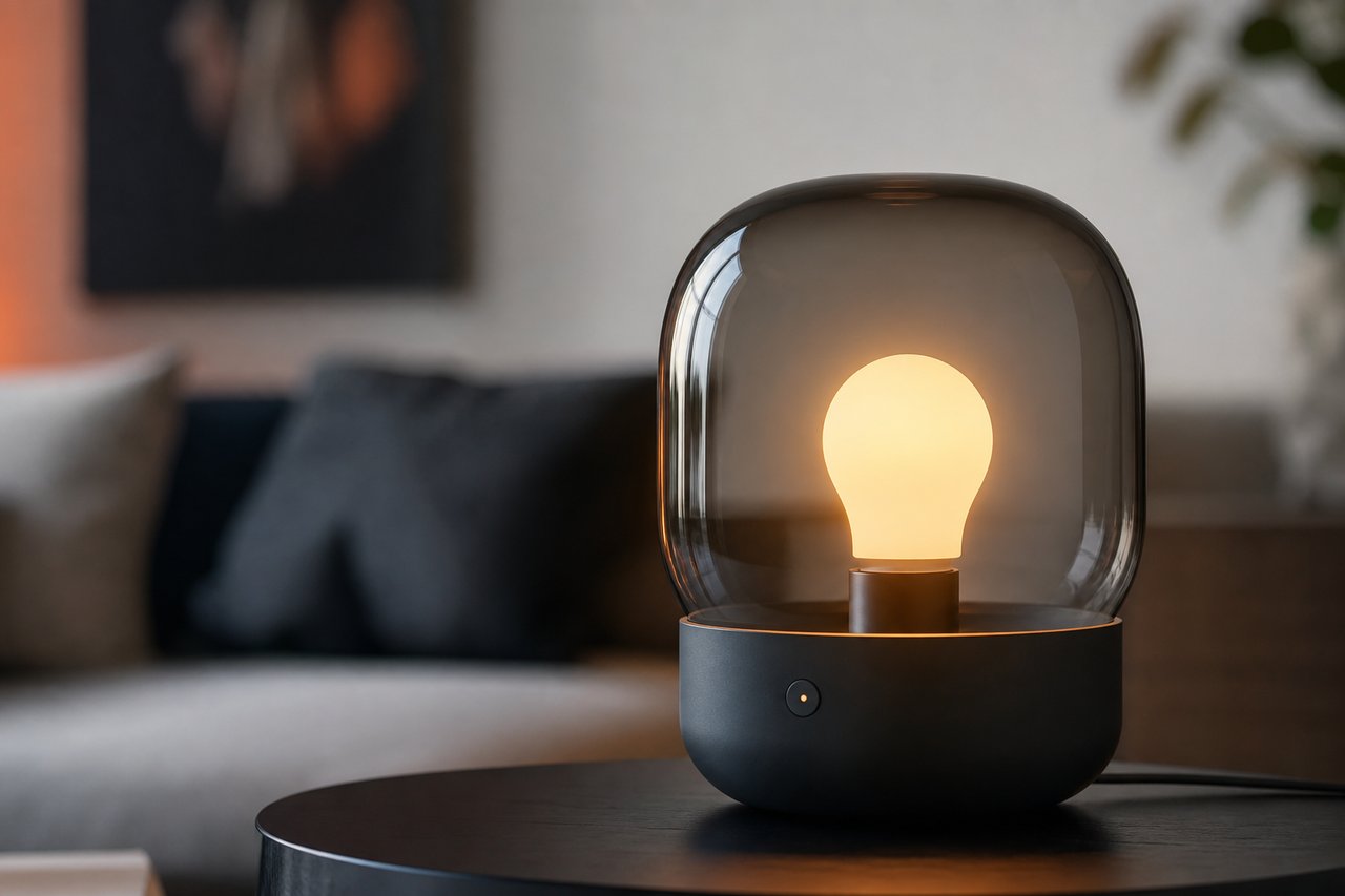 Bombilla inteligente con luz de color cálido en un salón