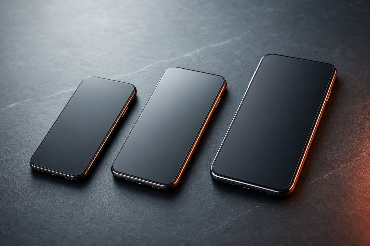 Varios móviles Xiaomi de distintas gamas alineados sobre una superficie